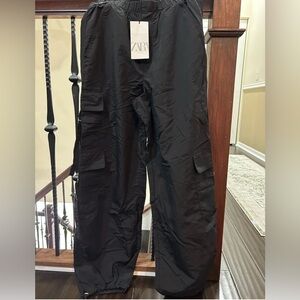 NWT Zara Women's Black SZ XS Baggy Cargo Pants Black Cargo Pants